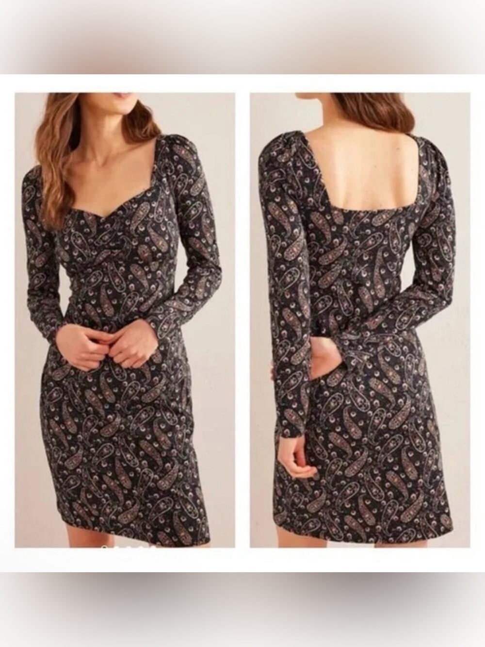 Boden Sweetheart Paisley Jersey Long Sleeve Dress Size 14 Long